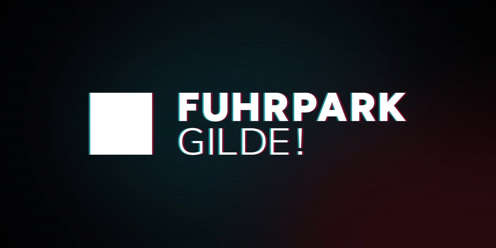 Das Logo der Fuhrpark Gilde: ein weißes Quadrat, daneben FUHRPARK GILDE!